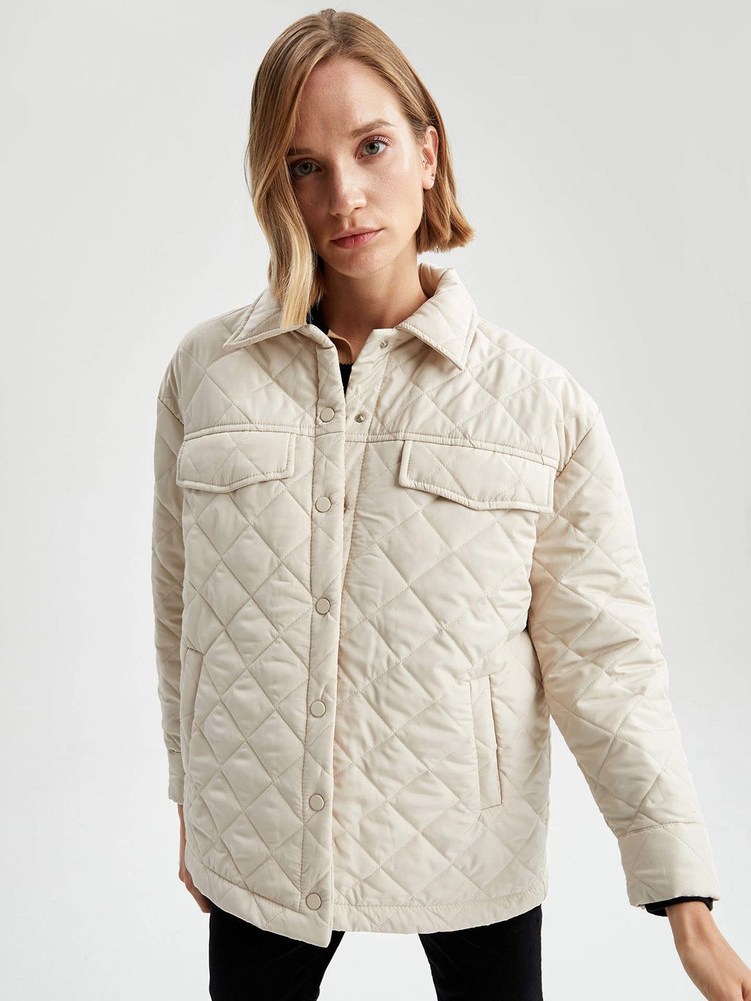 DeFacto Women Beige Quilted Jacket Price in India