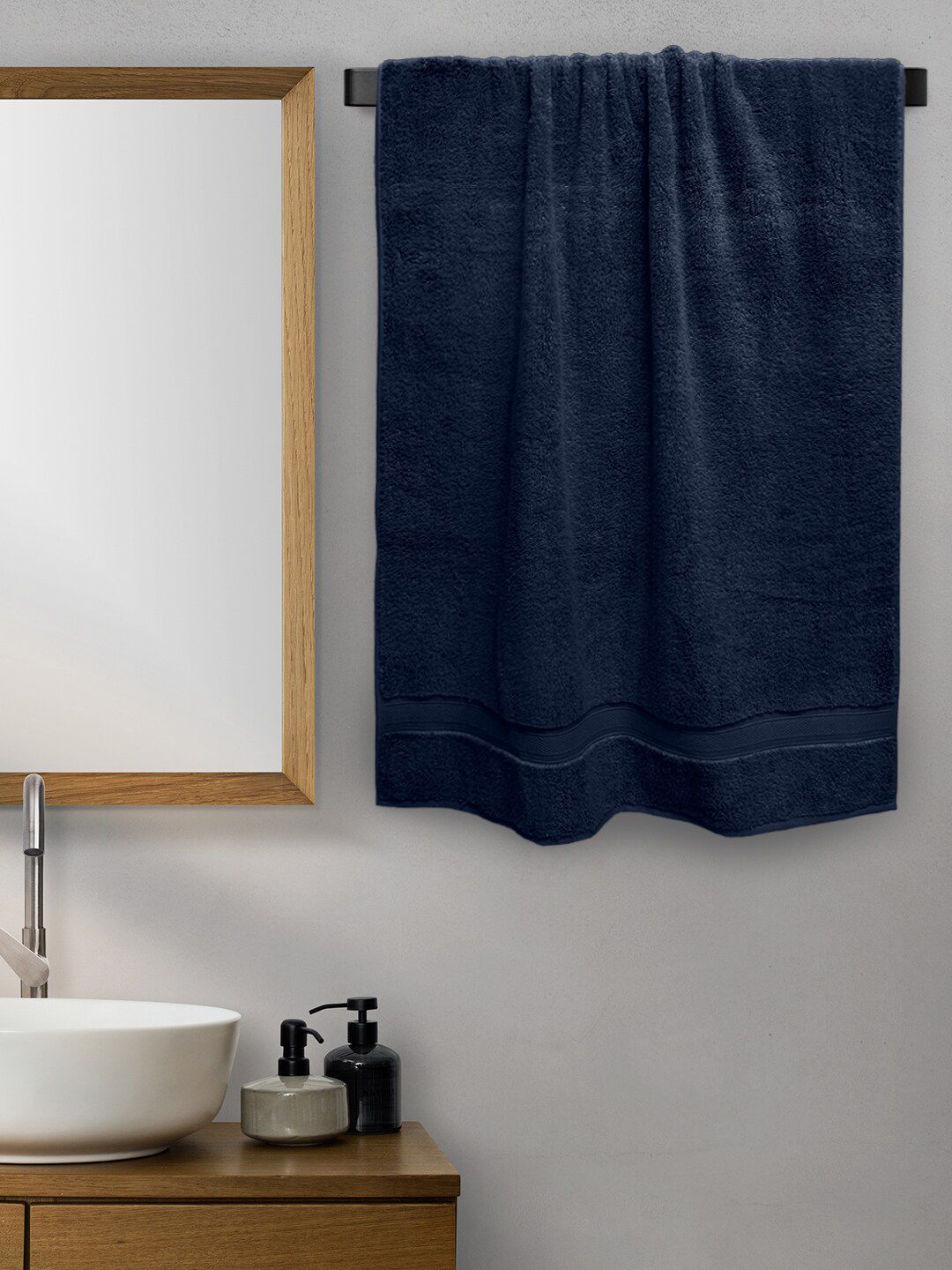 Aura Navy Blue Solid Cotton 650 GSM Bath Towel Price in India
