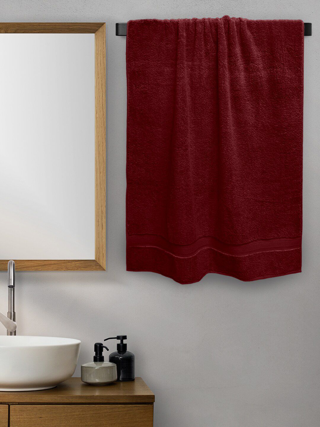 Aura Maroon Solid Cotton 650 GSM Bath Towel Price in India