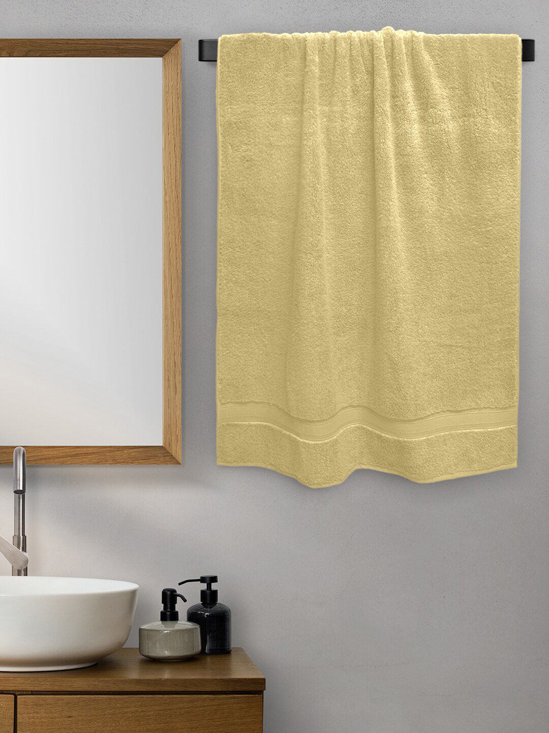 Aura Yellow Solid 650 GSM Cotton Bath Towel Price in India
