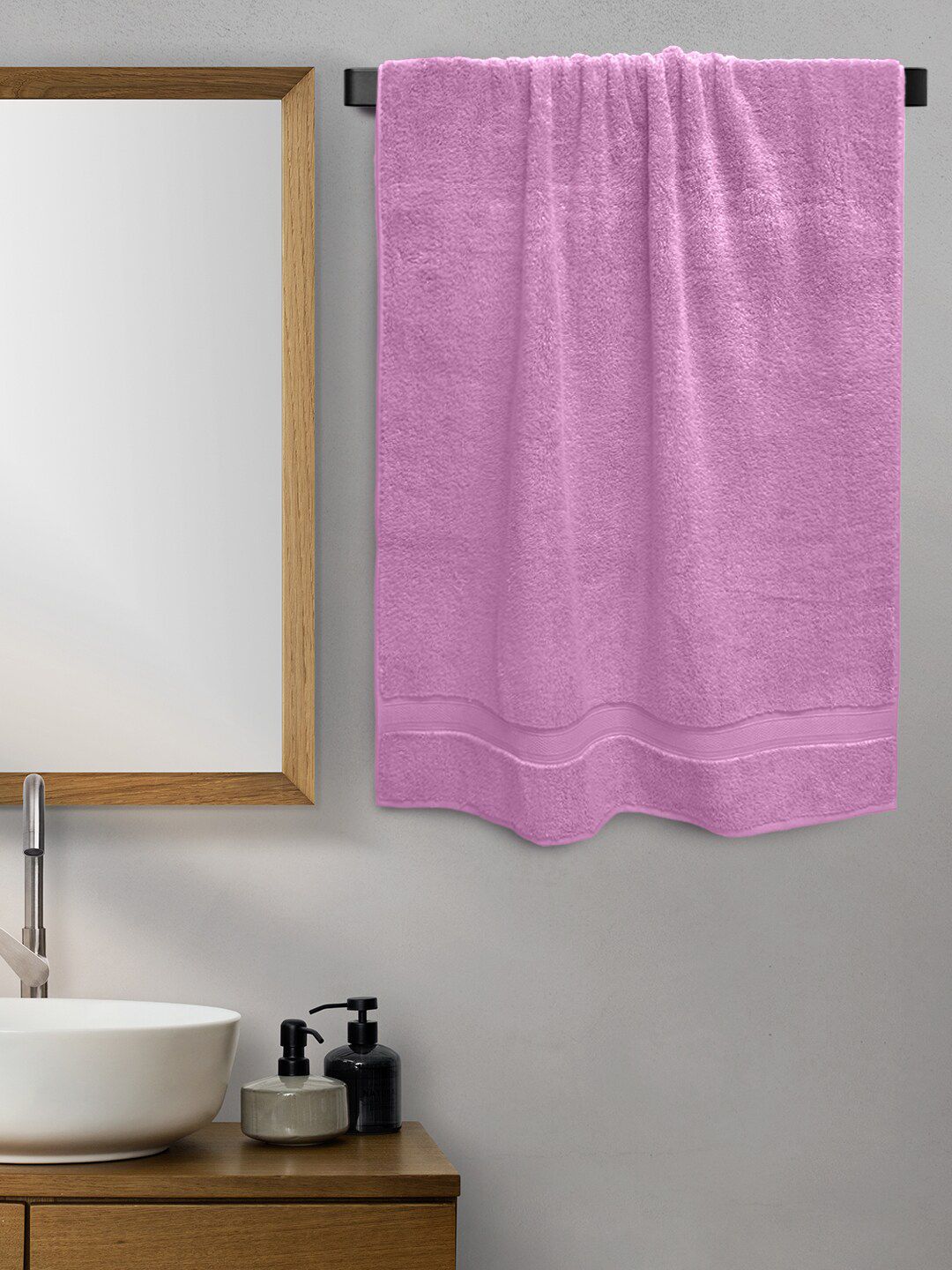 Aura Pink Solid Cotton 650 GSM Bath Towel Price in India
