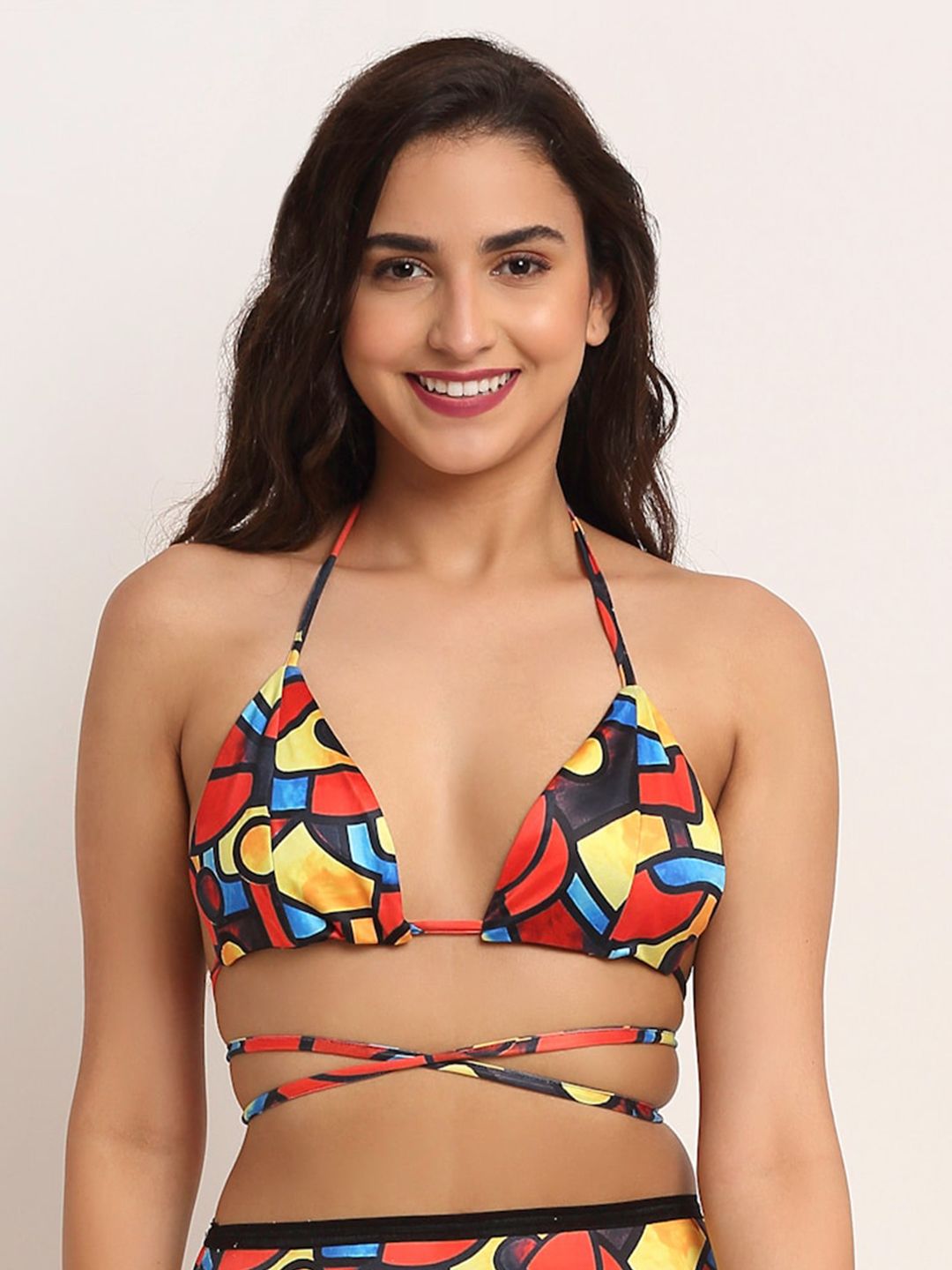 EROTISSCH Women Red & Black Printed Swim Bikini Bra Price in India