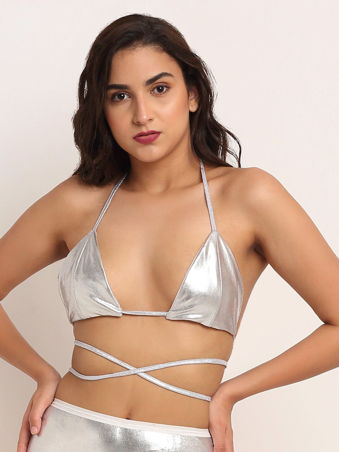 EROTISSCH Women Silver-Coloured Solid Swim Bikini Bra Price in India
