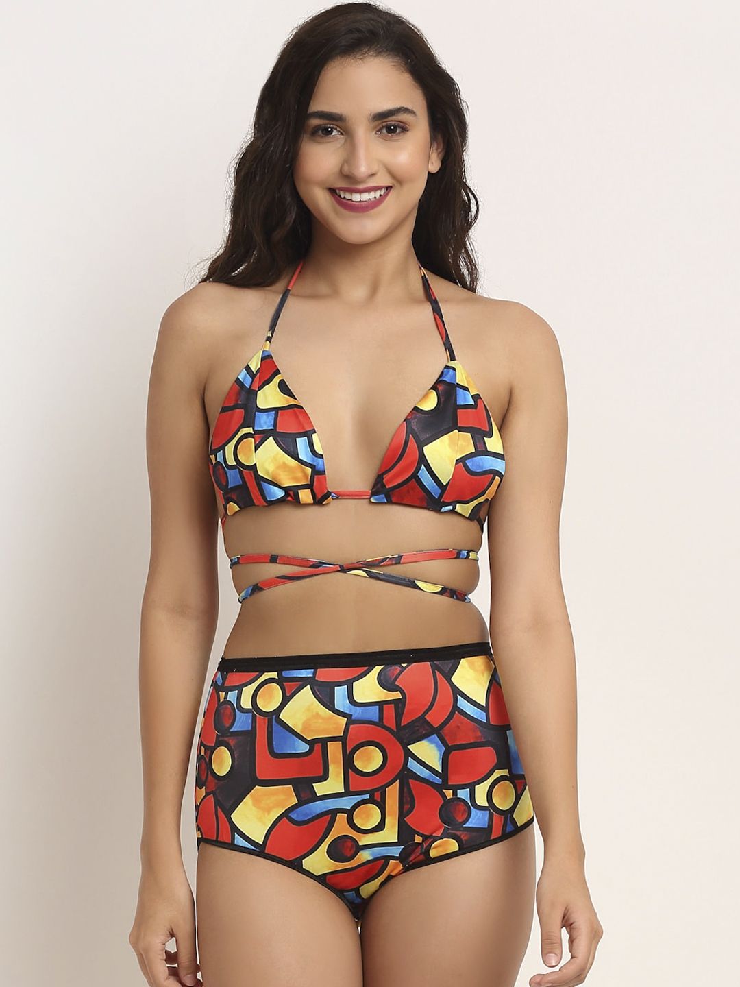 EROTISSCH Women Red & Yellow Printed Swim Bikini Set Price in India