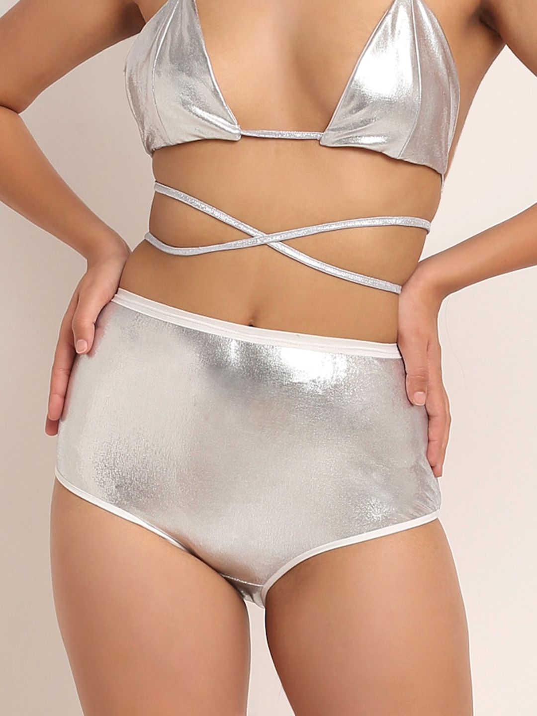 EROTISSCH SWIMWEAR Women Silver High Waist Bikini Bottoms AISW-59E Price in India