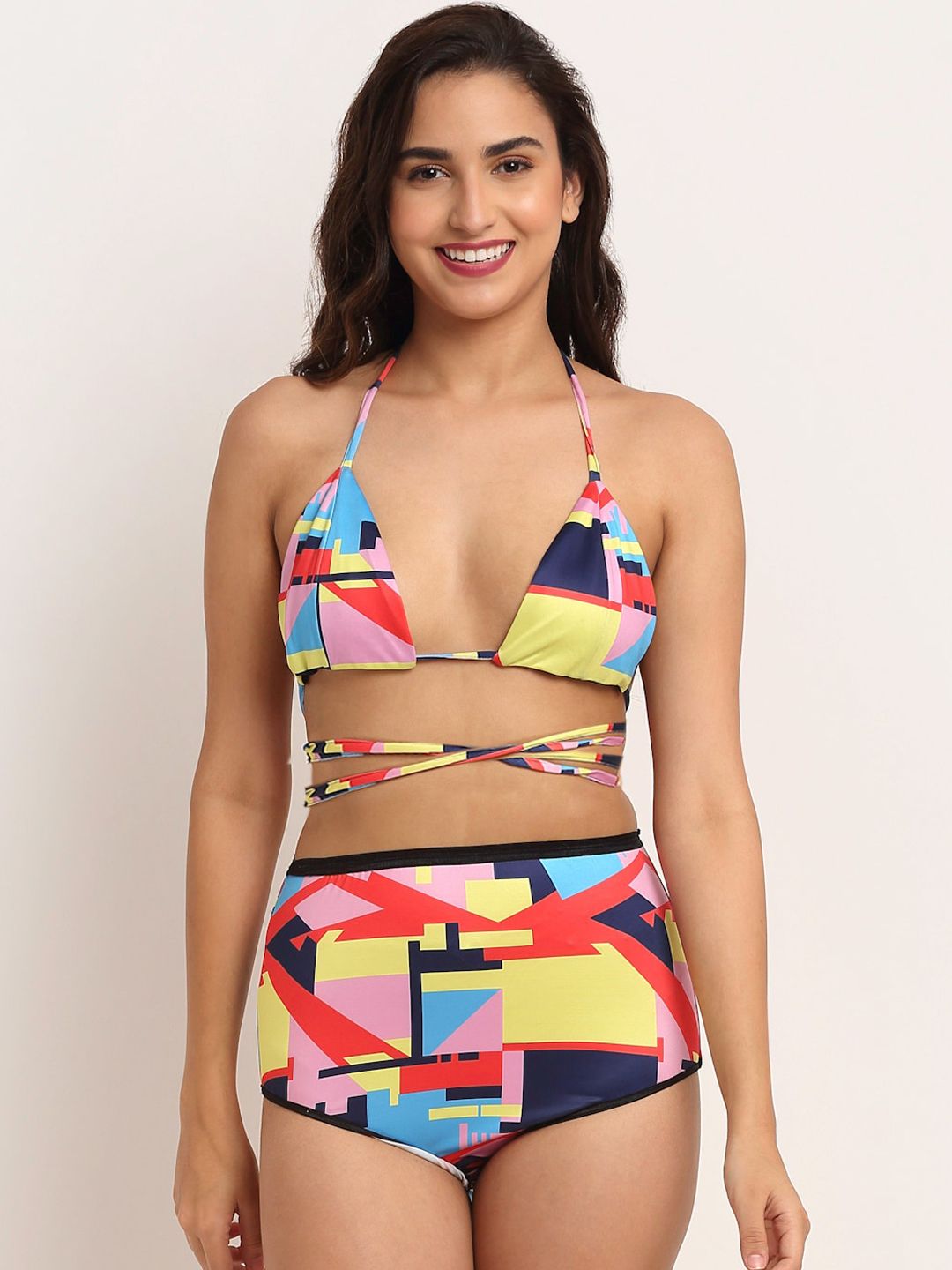 EROTISSCH Women Yellow & Blue Printed Swim Bikini Bra Price in India