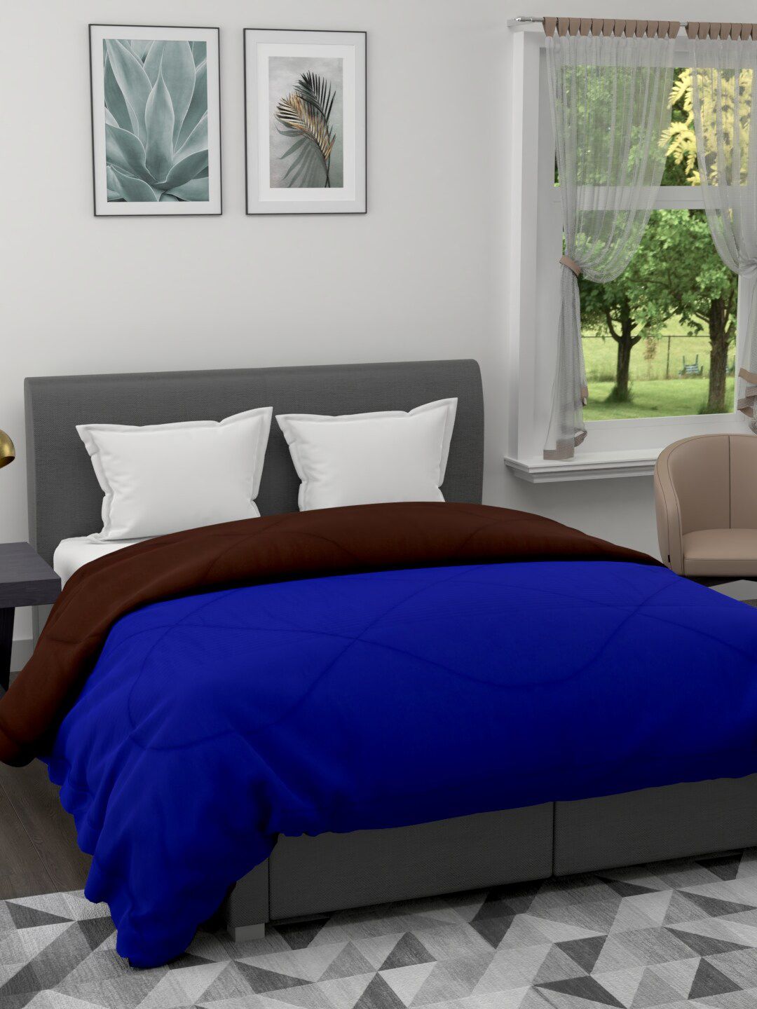 Clasiko Blue & Coffee Brown Mild Winter Reversible 233 GSM Double Bed Comforter Price in India