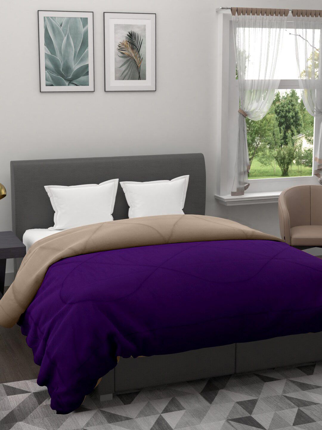Clasiko Purple & Taupe Solid 233 GSM Mild Winter Reversible Double Bed Comforter Price in India