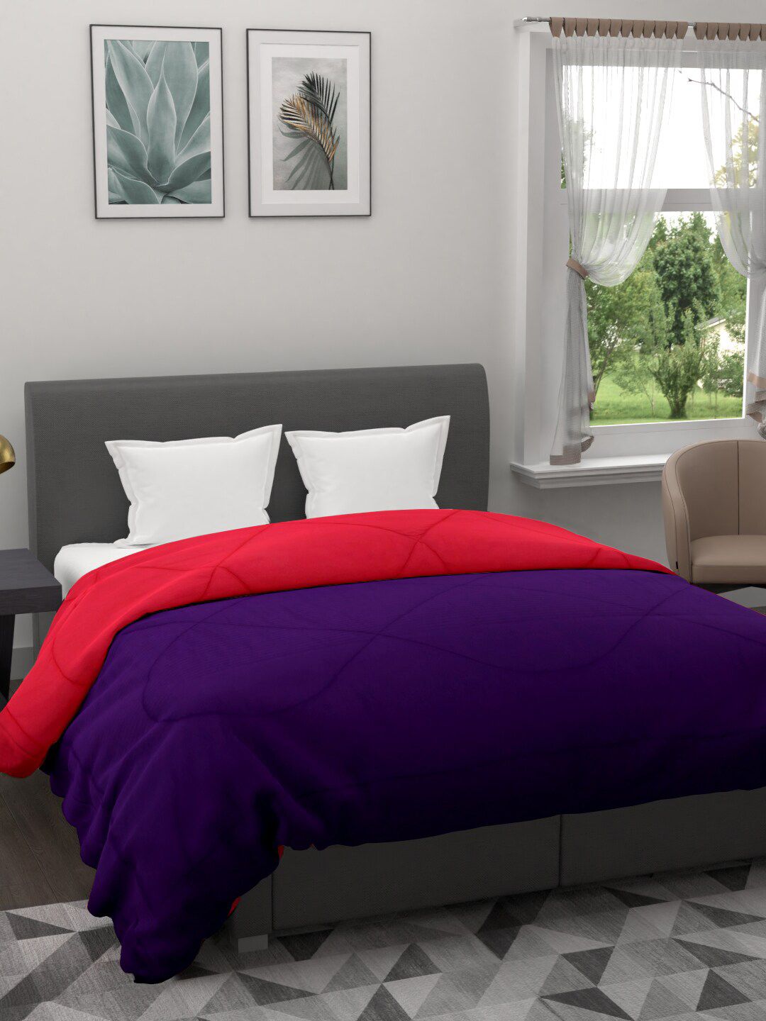 Clasiko Unisex Violet & Red Solid AC Room 233 GSM Double Bed Reversible Comforter Price in India