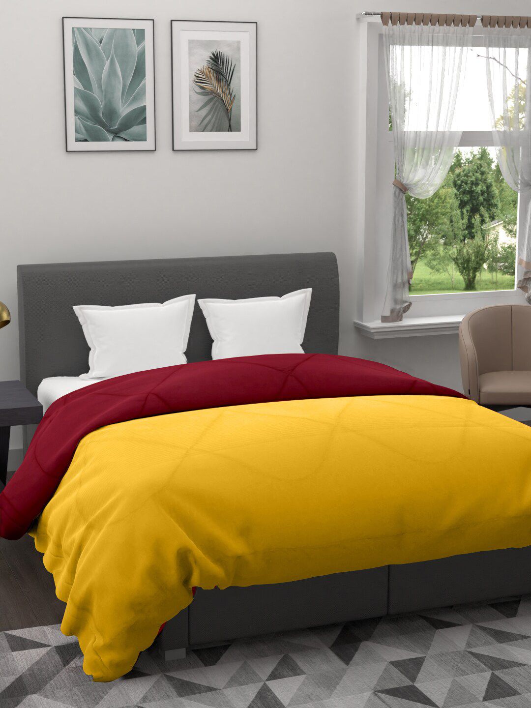 Clasiko Yellow & Maroon Mild Winter 233 GSM Double Bed Comforter Price in India