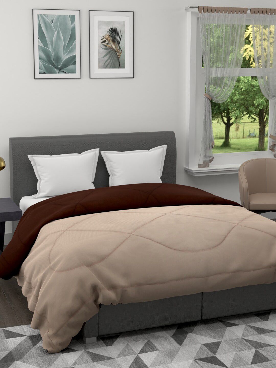 Clasiko Beige & Brown Mild Winter Cotton 233 GSM Reversible Double Bed Comforter Price in India