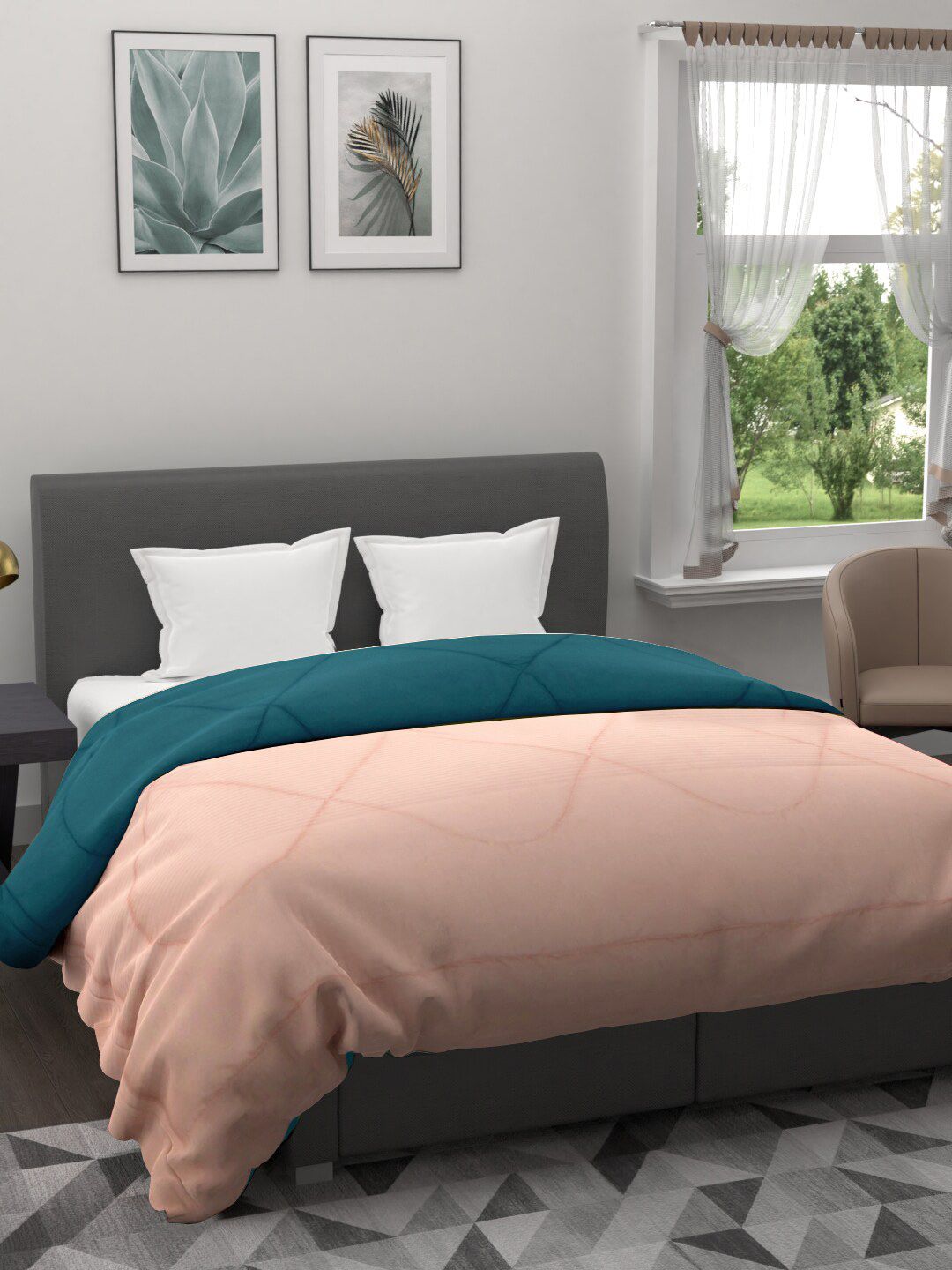 Clasiko Blue & Peach-Coloured Mild Winter 233 GSM Double Bed Comforter Price in India