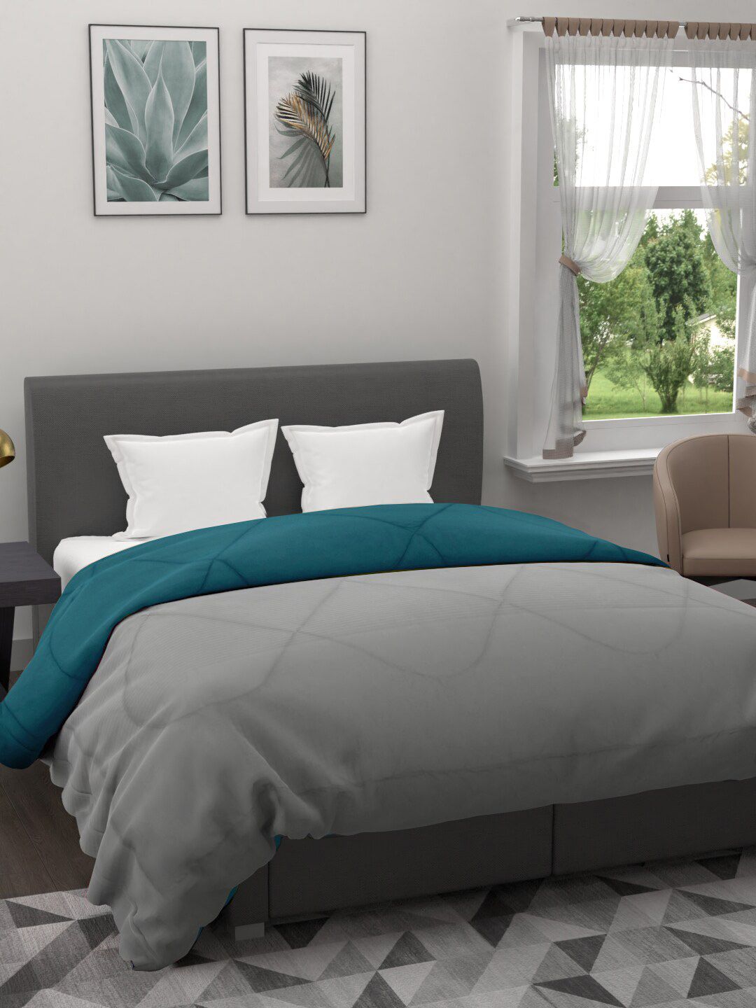 Clasiko Grey & Teal Blue Mild Winter 233 GSM Double Bed Comforter Price in India