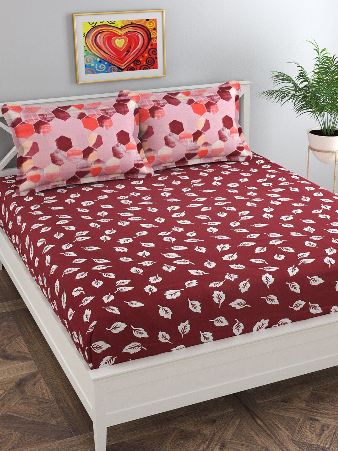 Florida Unisex Maroon Floral 200 TC 1 King Bedsheet with 2 Pillow Covers Price in India
