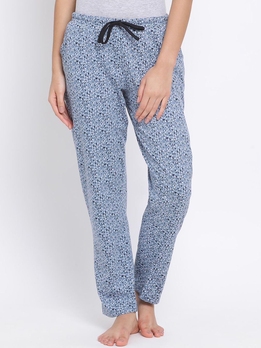 Kanvin Women Blue & White Printed Pure Cotton Lounge Pants Price in India