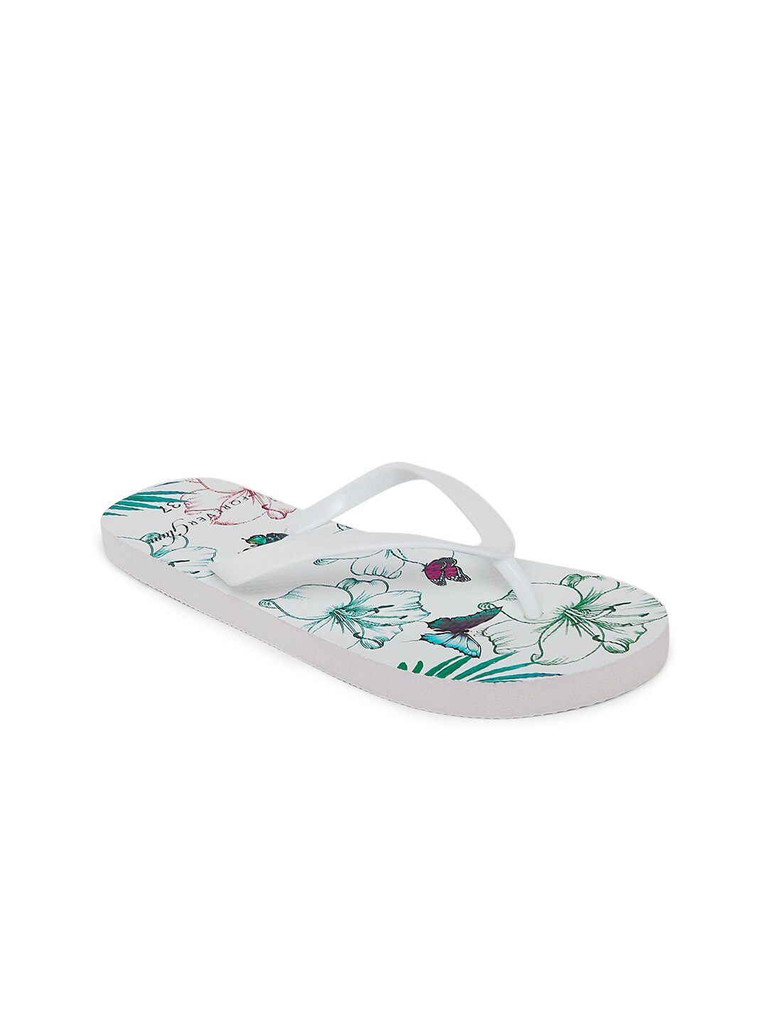 Forever Glam by Pantaloons Women White & Green Printed Slip-On Price in India