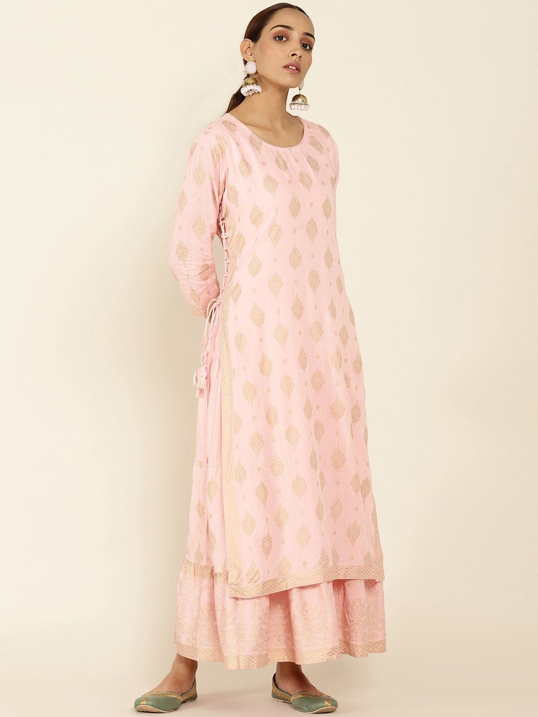 Soch Women Pink Ethnic Motifs Block Printed Kurta Price in India