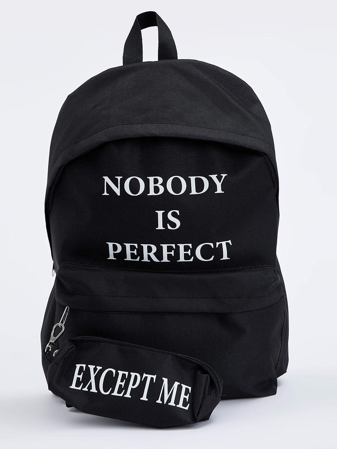 DeFacto Women Black & White Typography Print Backpack with Detachable Zip Pouch 19 L Price in India