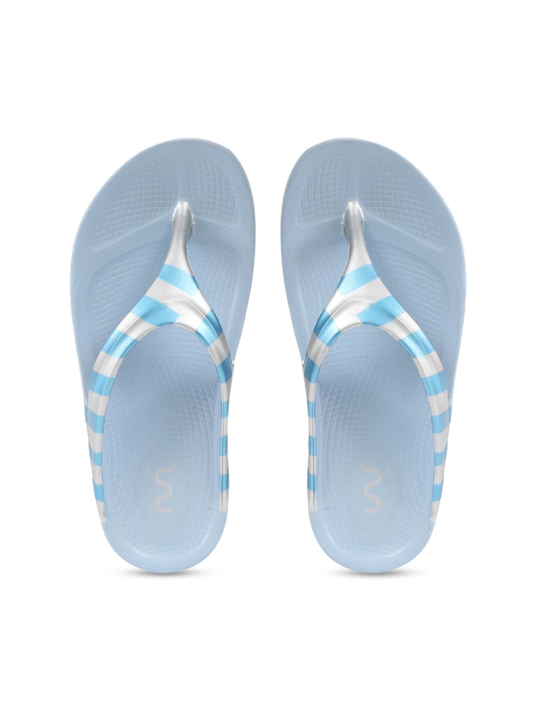 Doubleu Women Blue & White Striped Rubber Thong Flip-Flops Price in India