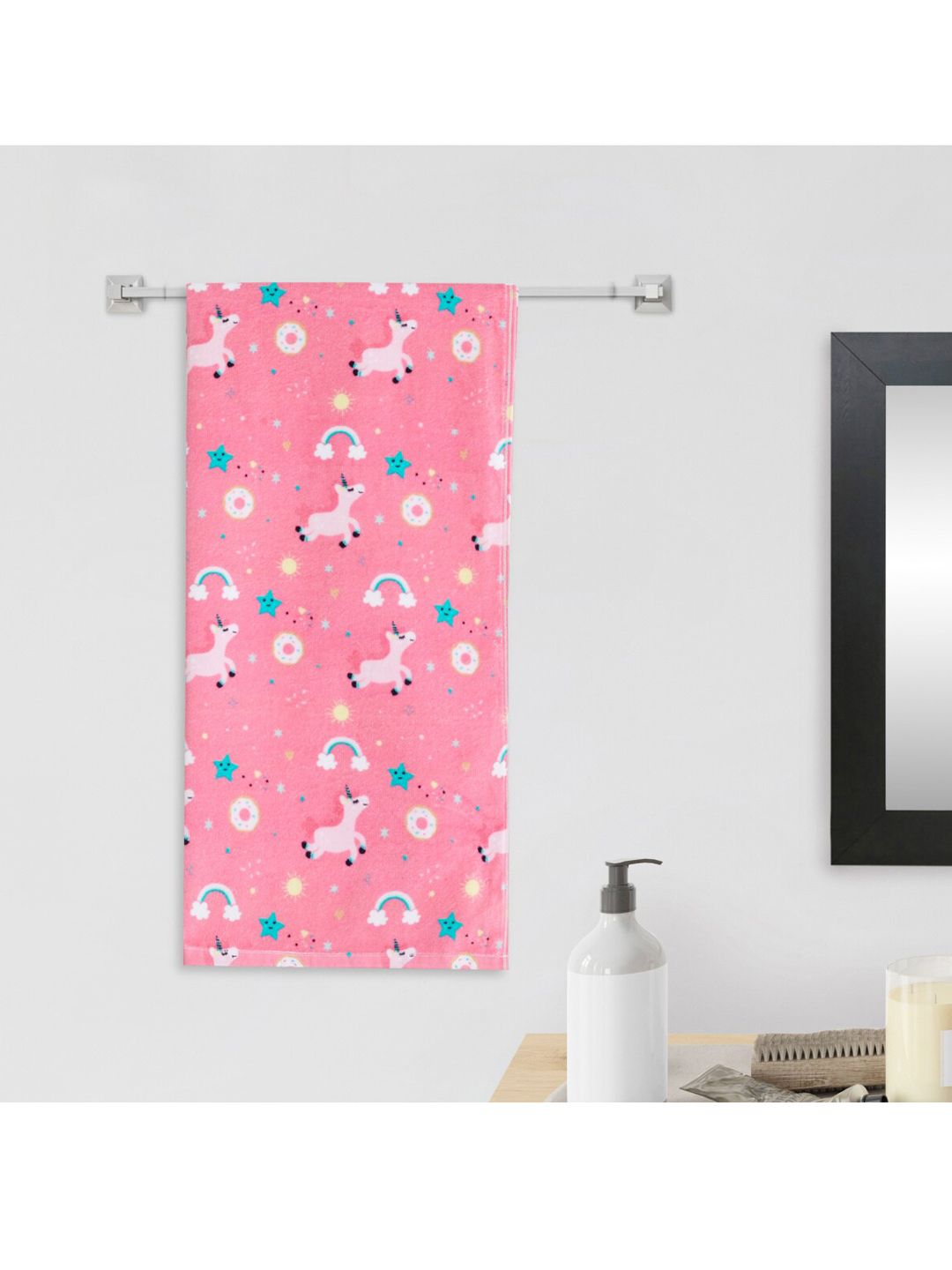 Home Centre Kids Pink & White Printed 650 GSM Cotton Bath Towel Price in India
