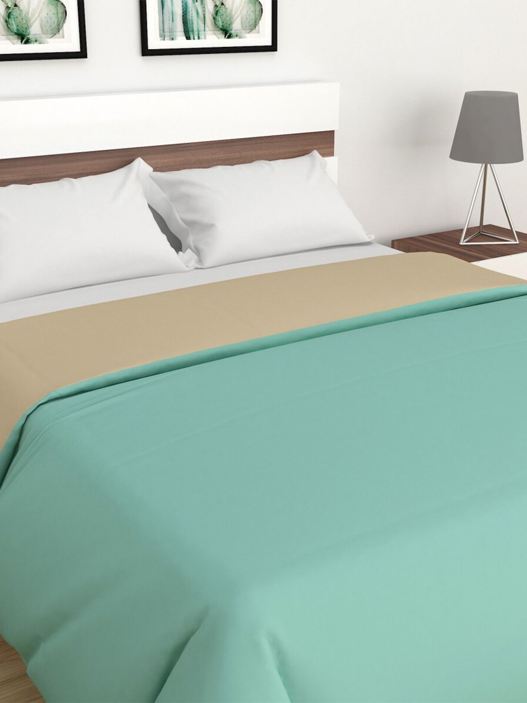 Home Centre Blue & Khaki Summer 233 GSM Double Bed Quilt Price in India