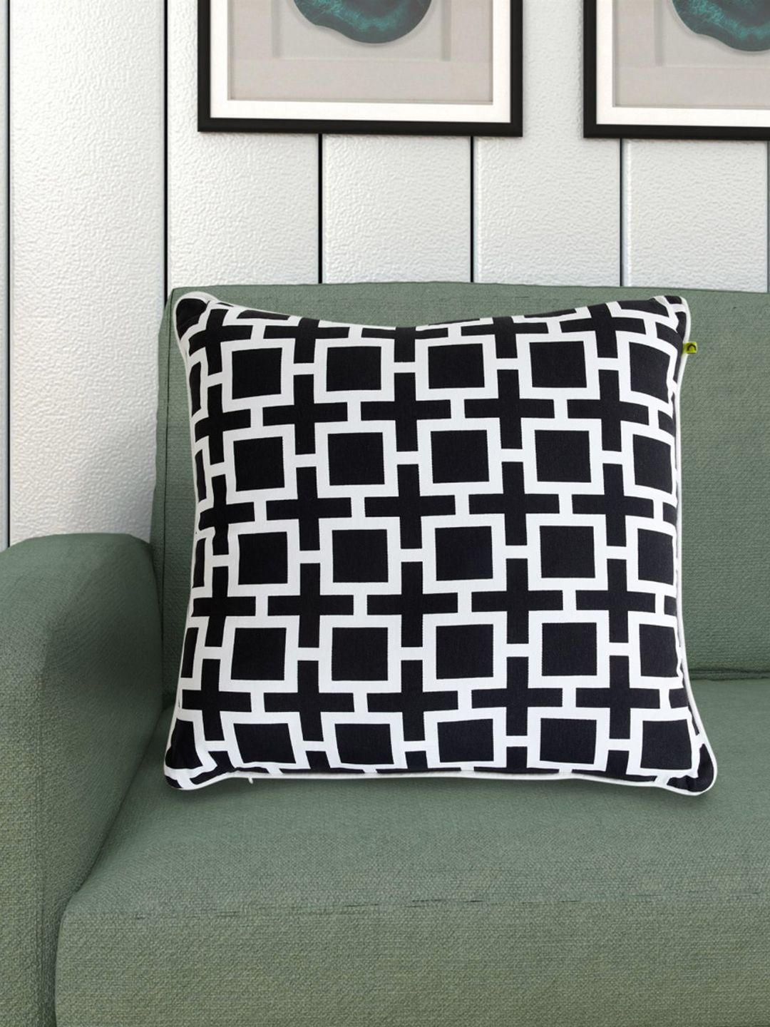 Home Centre Black & White Geometric Printed Filled Square Cushion Price in India