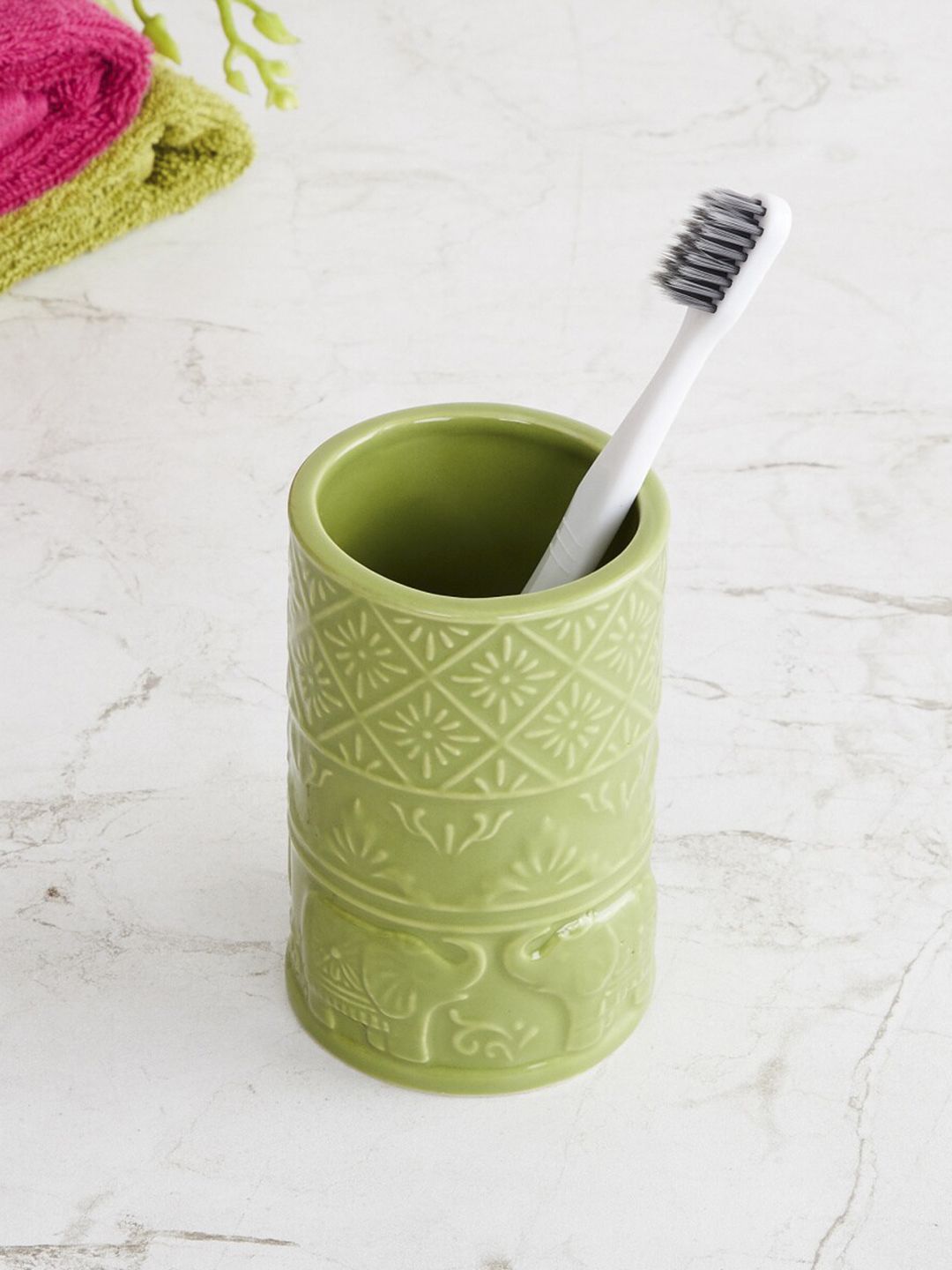 Home Centre Green Art of Asia-Royal Retreat Elephant Ceramic Toothbrush Holder Price in India