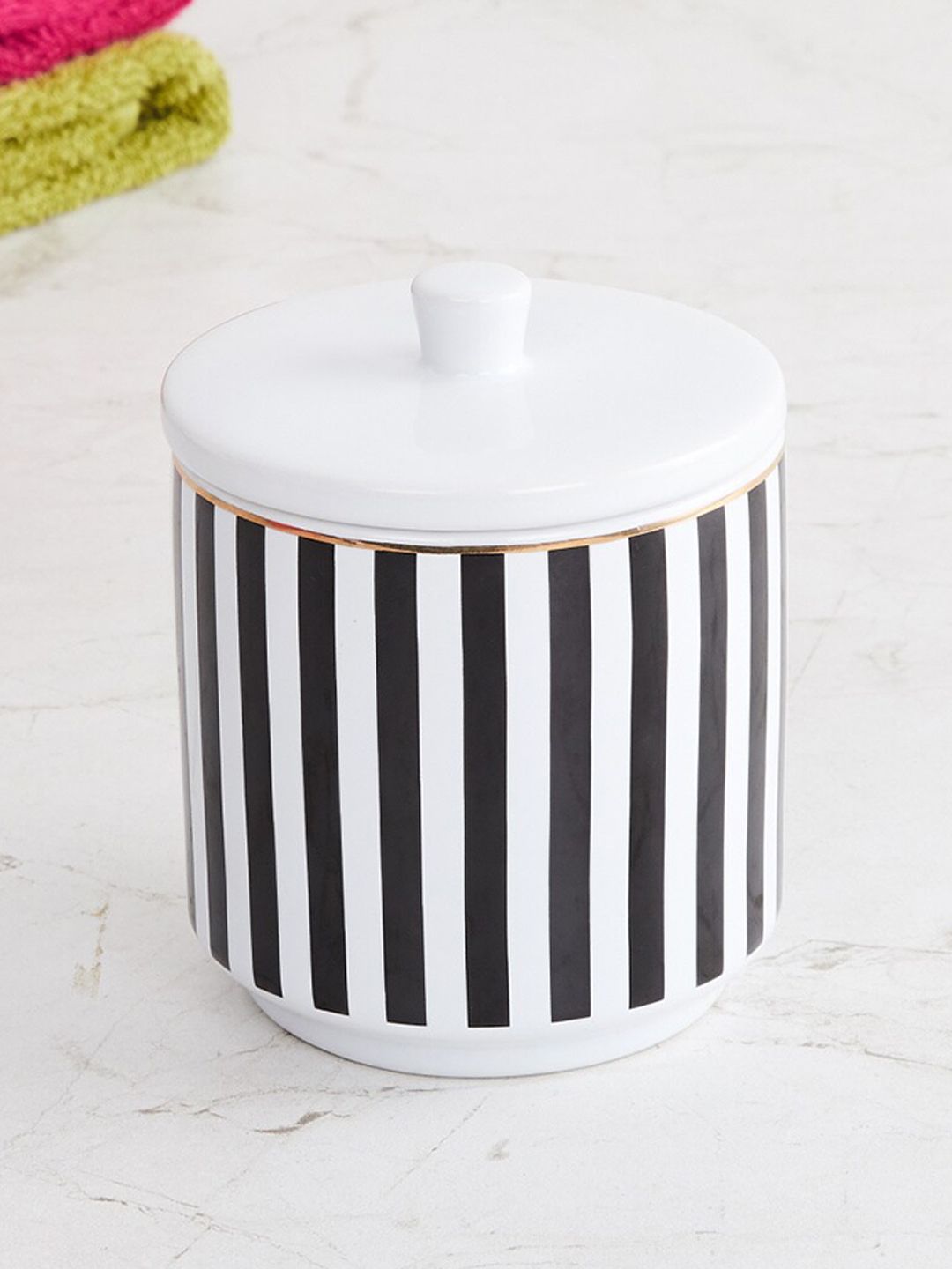 Home Centre Charlie Andrey Striped Multicolour Ceramic Box with Lid Price in India
