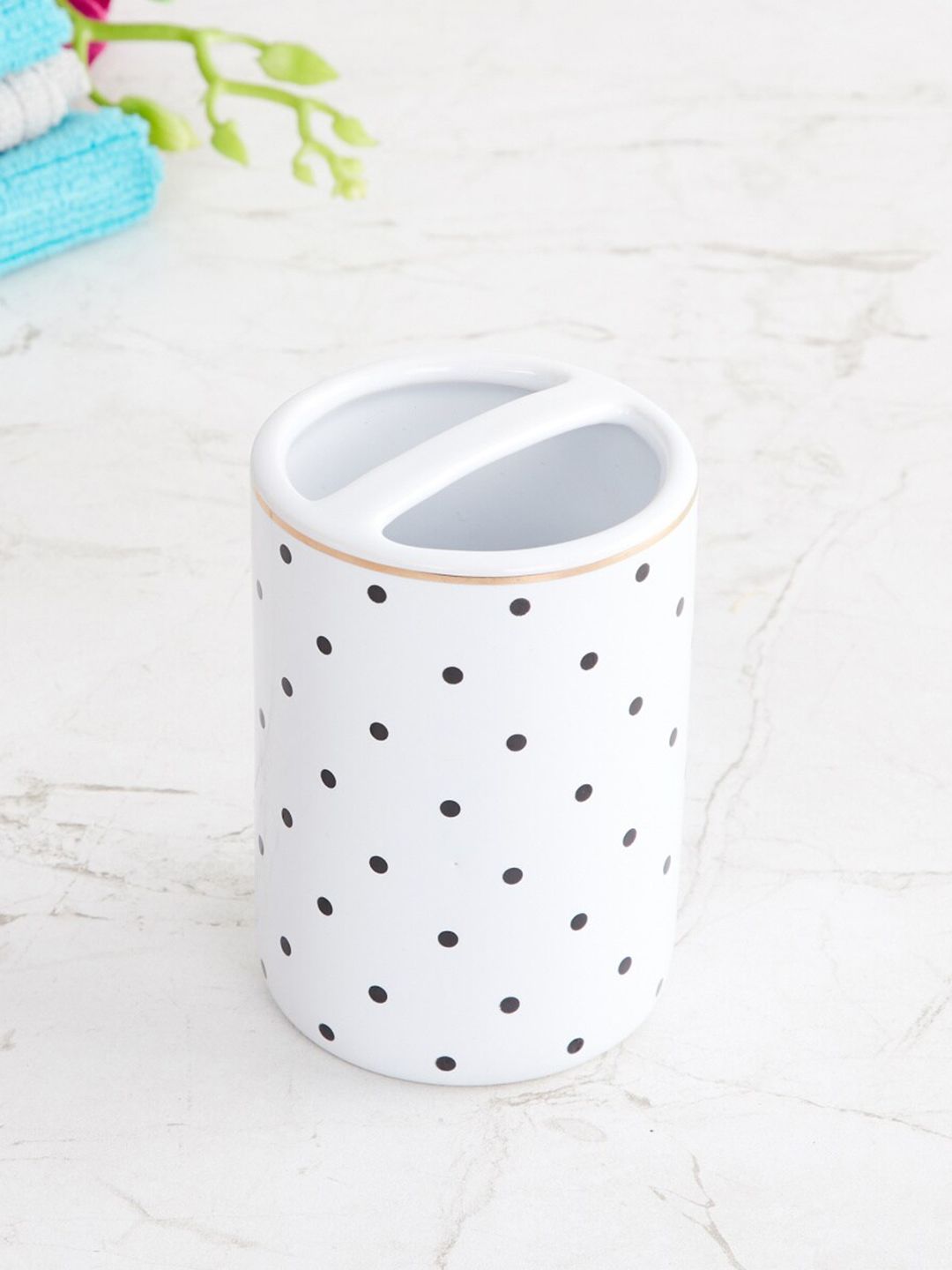 Home Centre White Printed Ceramic Toothbrush Holder Price in India