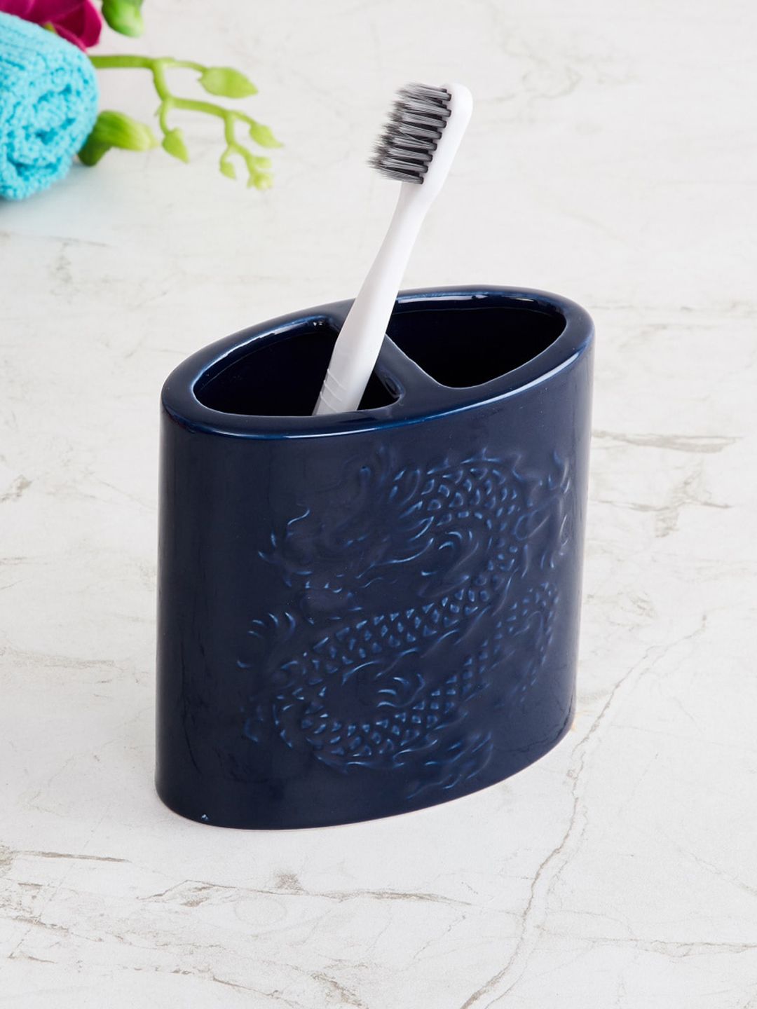 Home Centre Blue Aoa Dragon Dance Ceramic Toothbrush Holder Price in India
