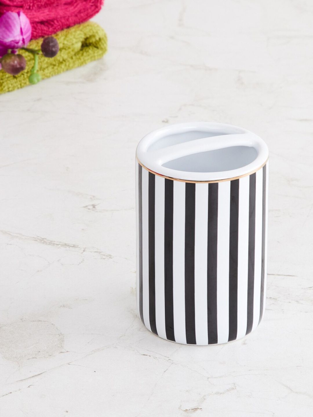 Home Centre Black And White Ceramic Toothbrush Holder Price in India