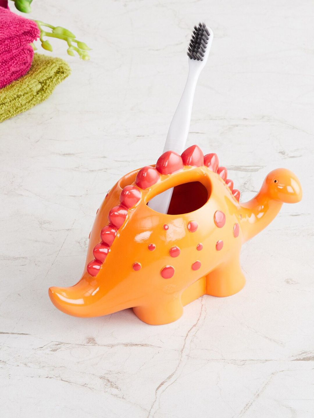 Home Centre Orange Dinosaur Polyresin Bathroom Tooth Brush Holder Price in India