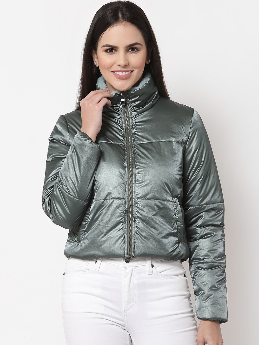 Juelle Women Green Puffer Jacket Price in India
