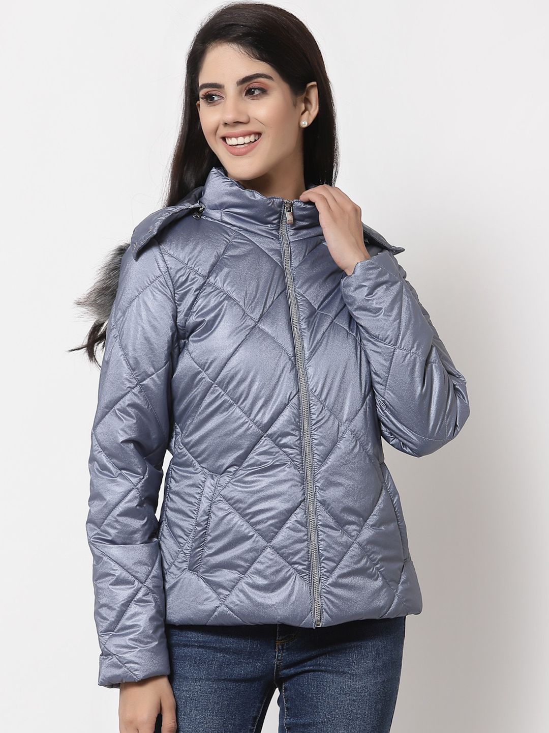Juelle Women Blue Quilted Jacket Price in India