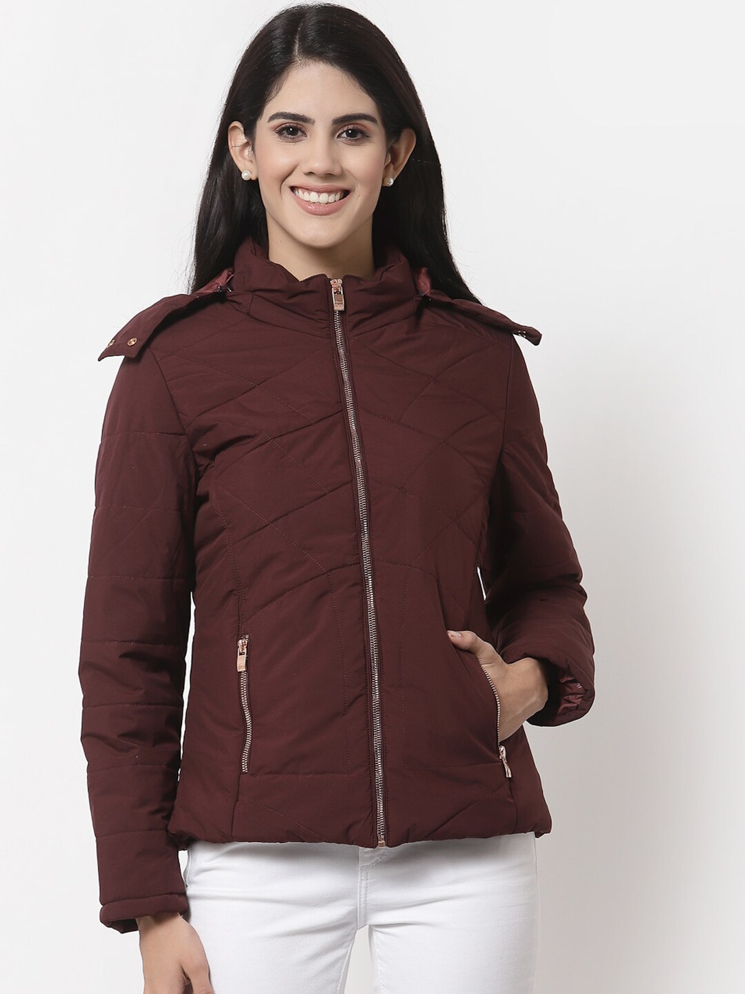 Juelle Women Maroon Quilted Jacket Price in India