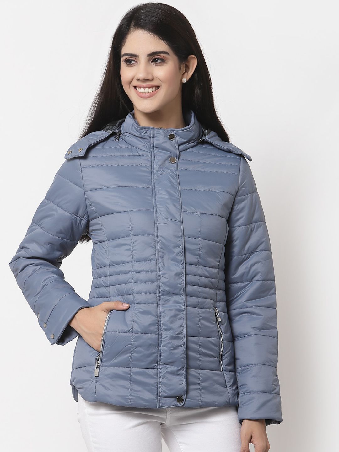 Juelle Women Blue Puffer Jacket Price in India