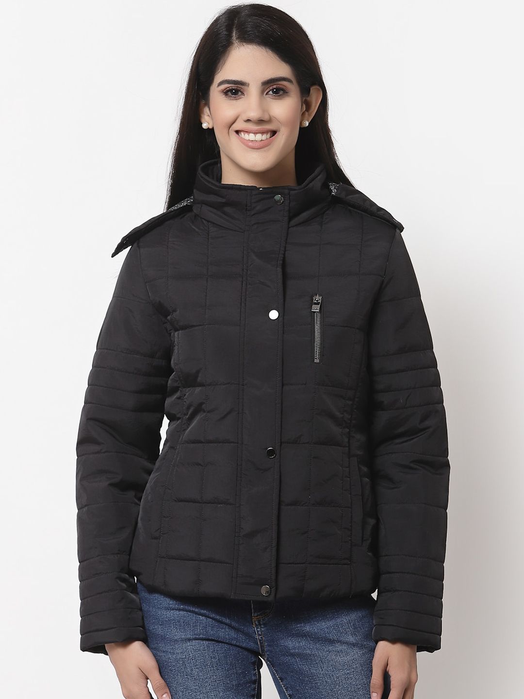 Juelle Women Black Quilted Jacket Price in India