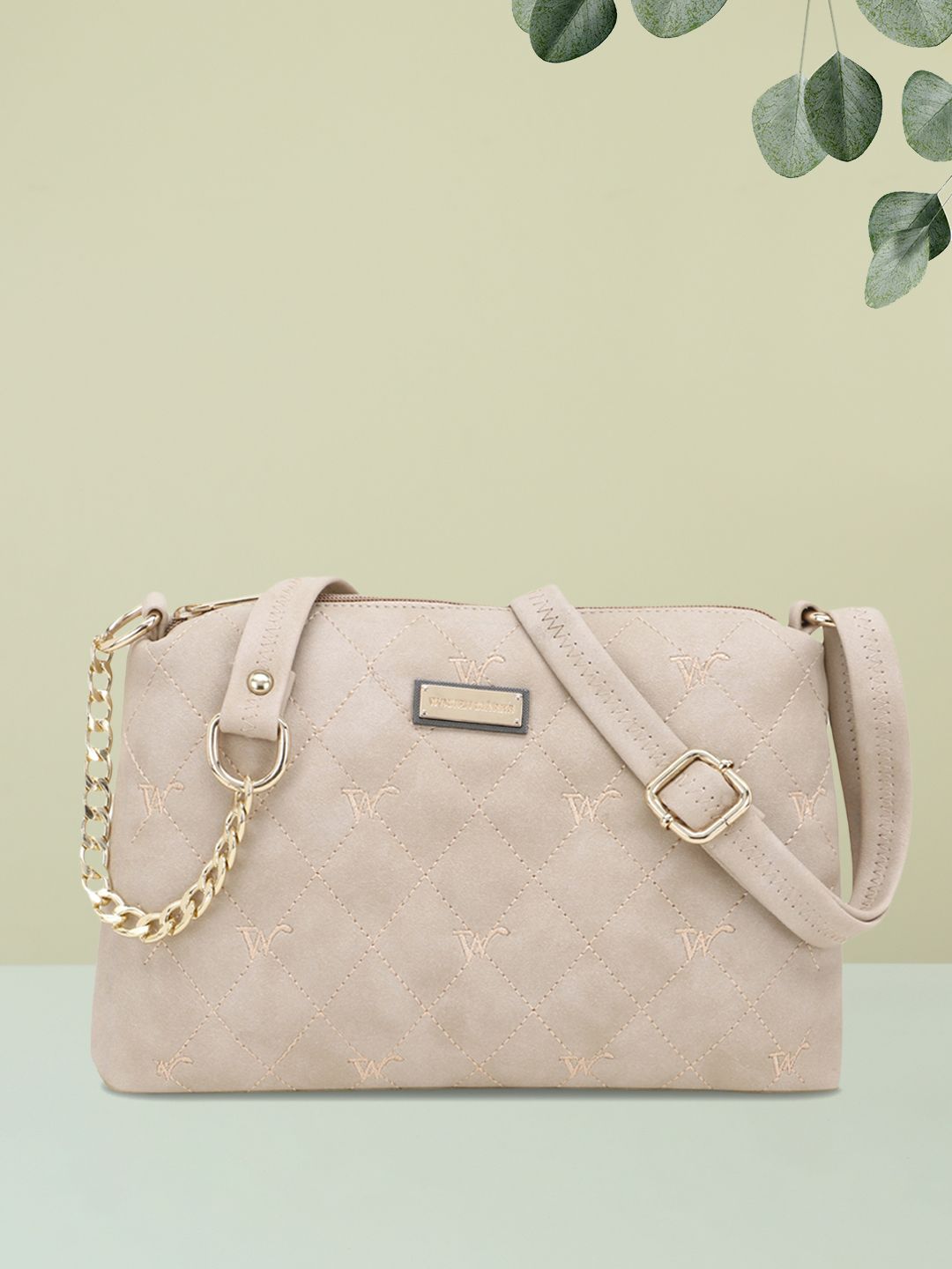 WOMEN MARKS Cream-Coloured PU Structured Quilted Sling Bag Price in India