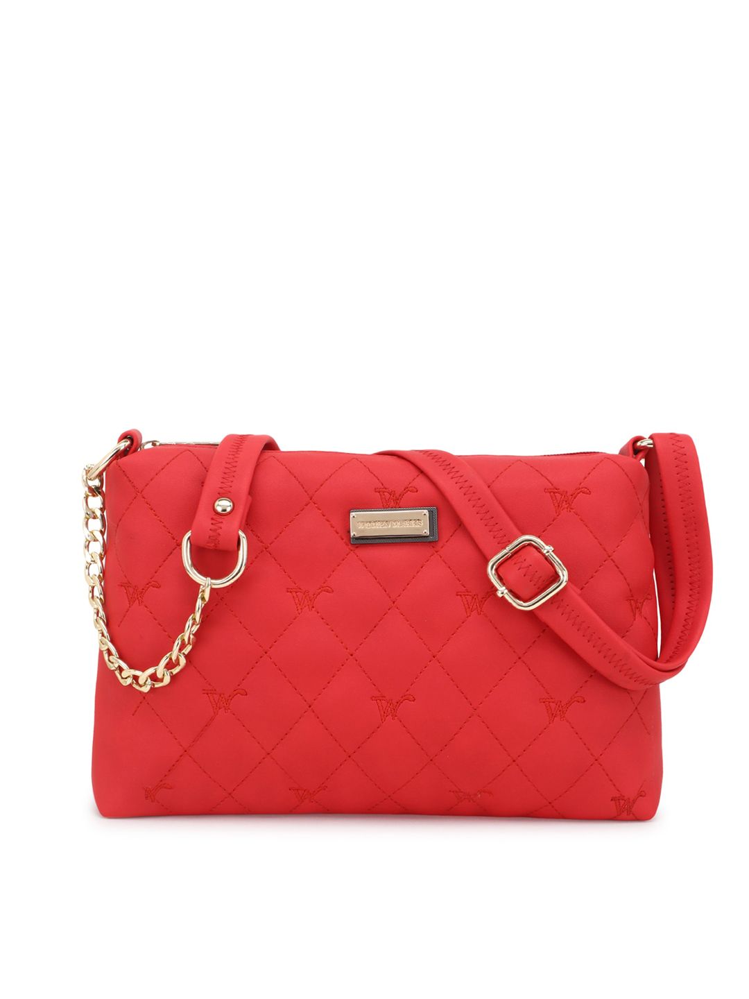 WOMEN MARKS Red PU Structured Quilted Sling Bag Price in India