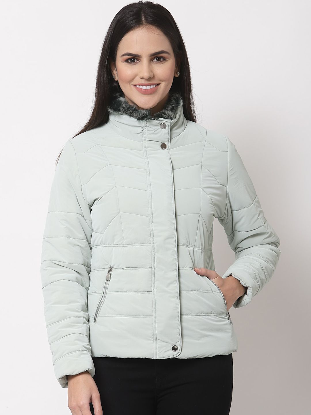 Juelle Women Green Padded Quilted Jacket Price in India