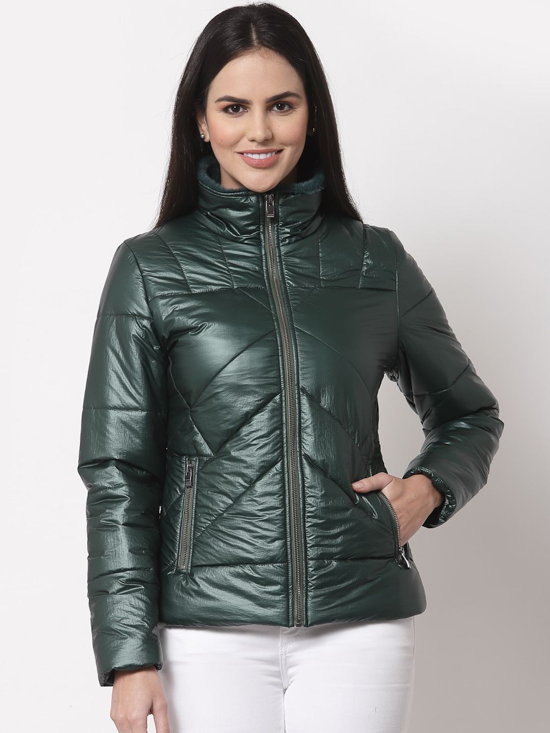 Juelle Women Green Padded Jacket Price in India