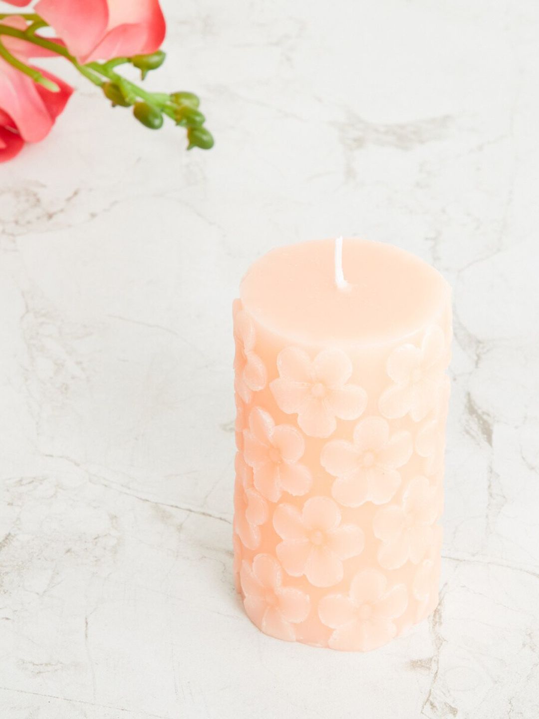 Home Centre Peach Air Freshener Wax Embossed Pillar Candle Price in India