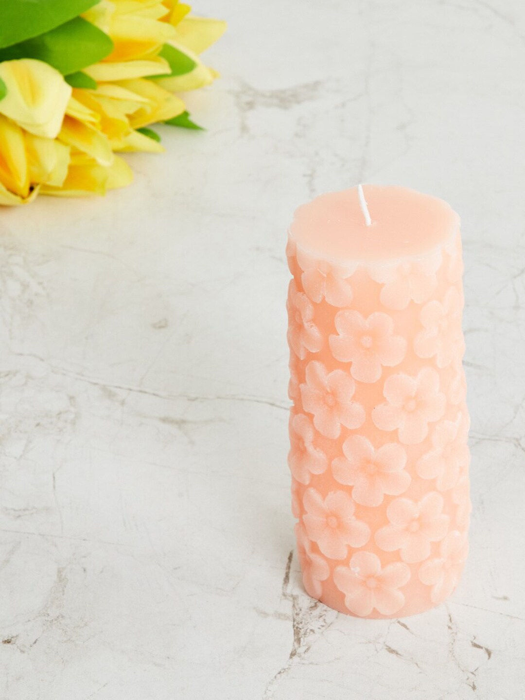 Home Centre Unisex Peach-Coloured Embossed Pillar Candle Price in India