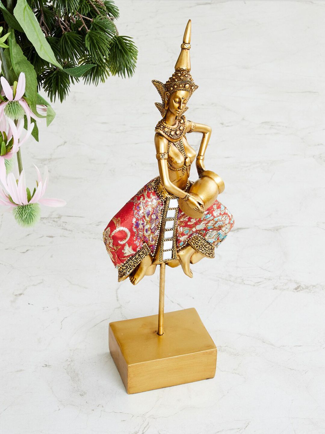 Home Centre Gold-Toned & Red Lady with Dhokla Figurine Showpiece Price in India