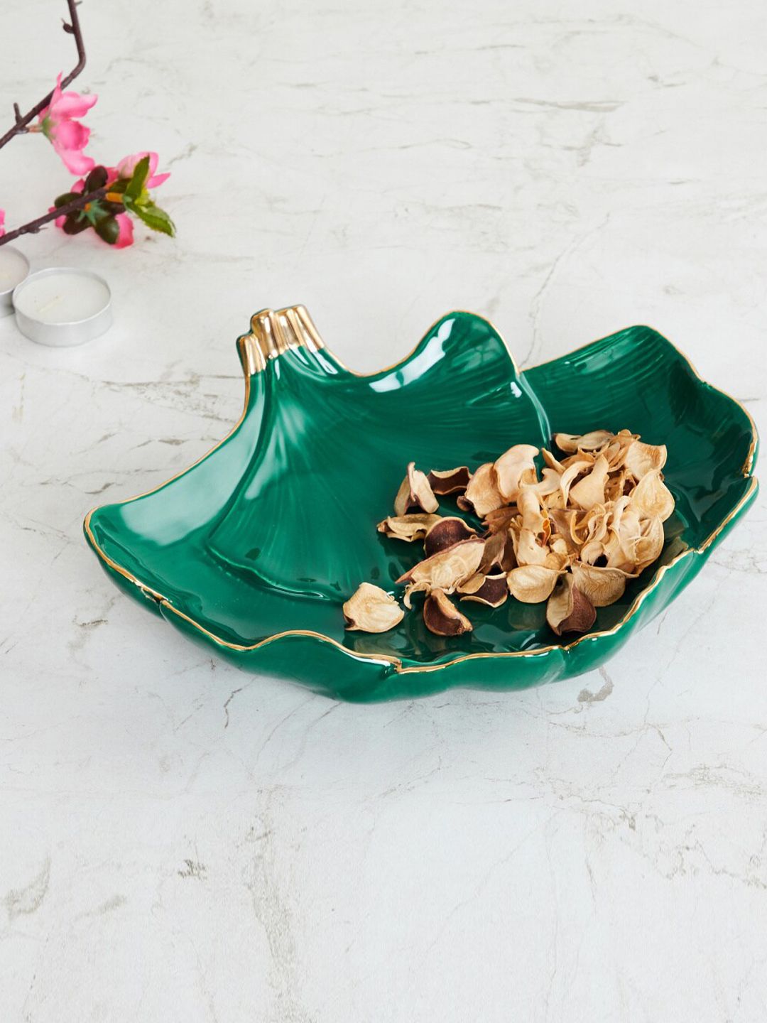 Home Centre Green Textured Ceramic Green Leaf Platter Price in India