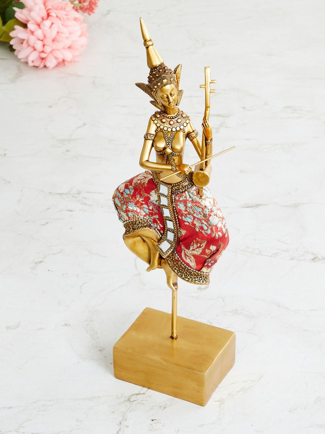 Home Centre Gold-Toned Polyresin Lady with Sitar Figurine Price in India