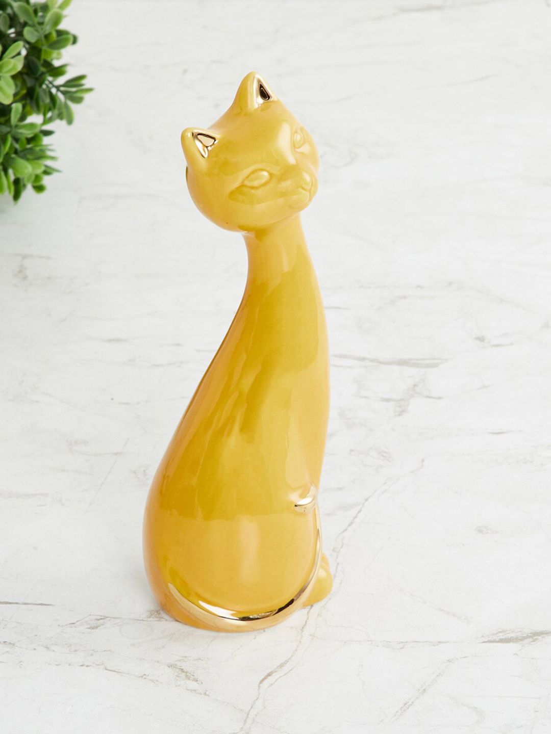 Home Centre Yellow Solid Ceramic Cat Showpiece Figurine Price in India