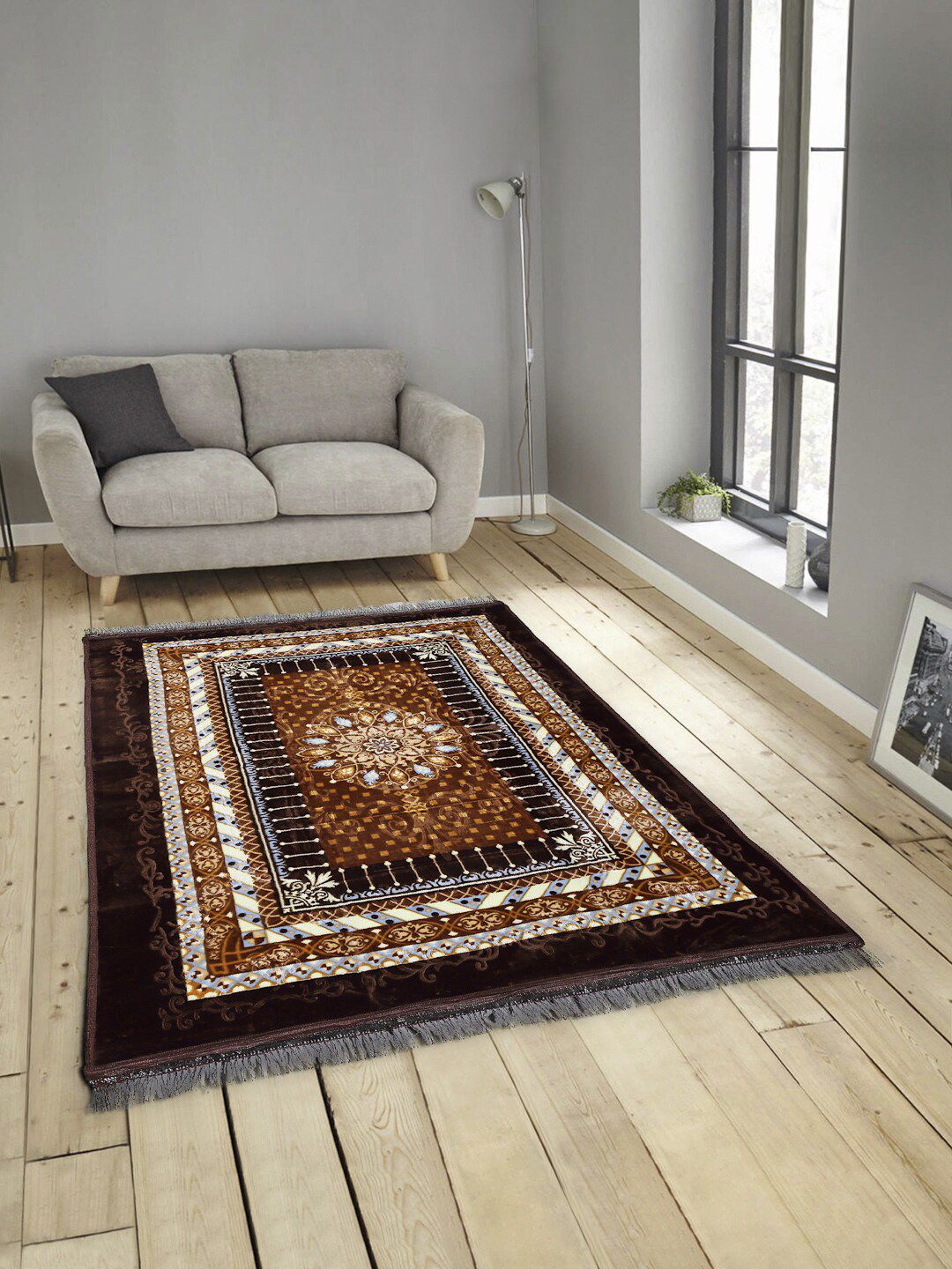 KLOTTHE Brown Printed Handmade Woolen Carpet Price in India