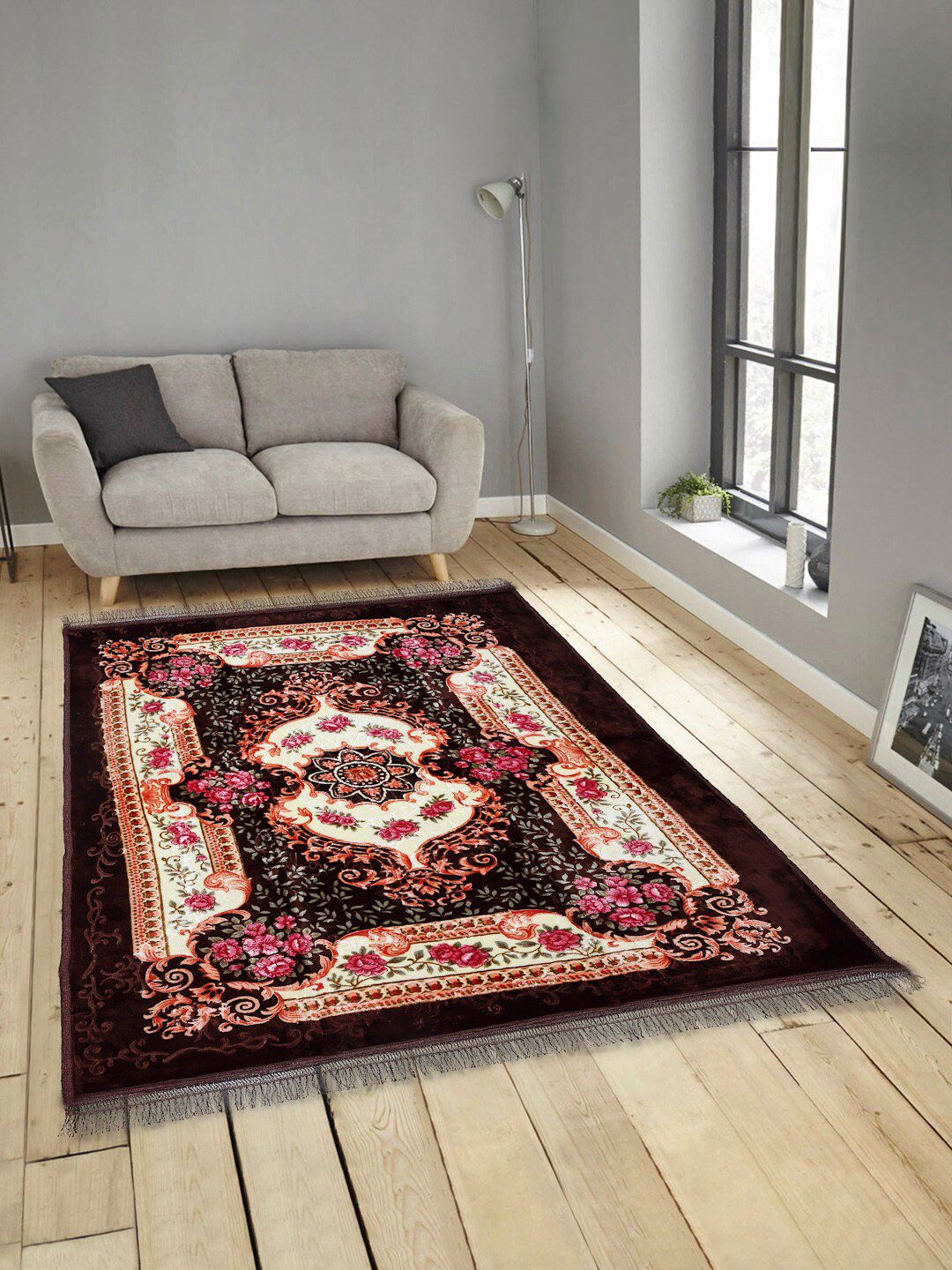 KLOTTHE Brown & Beige Printed Handmade Woolen Carpet Price in India