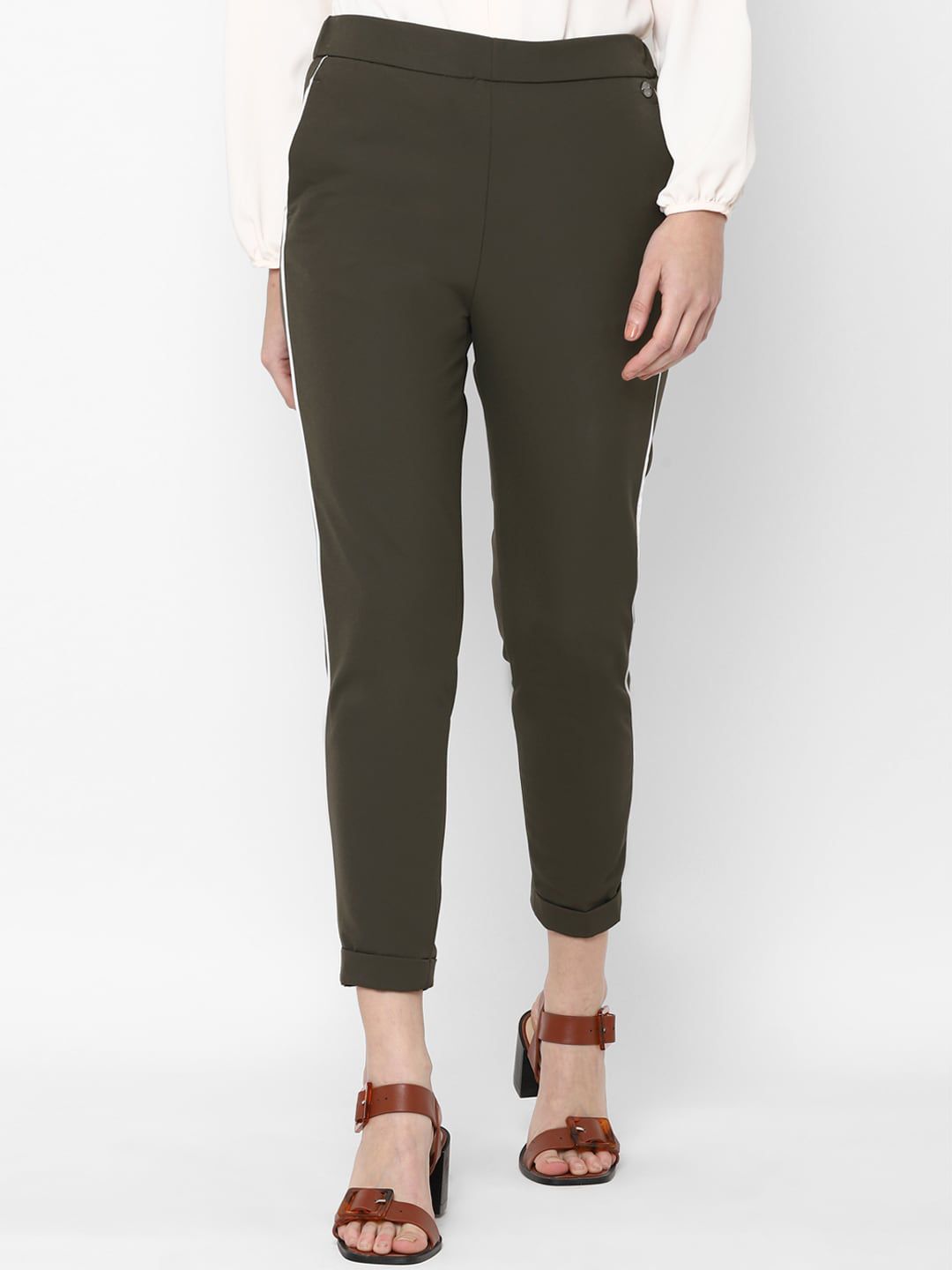 Allen Solly Woman Women Olive Green Trousers Price in India